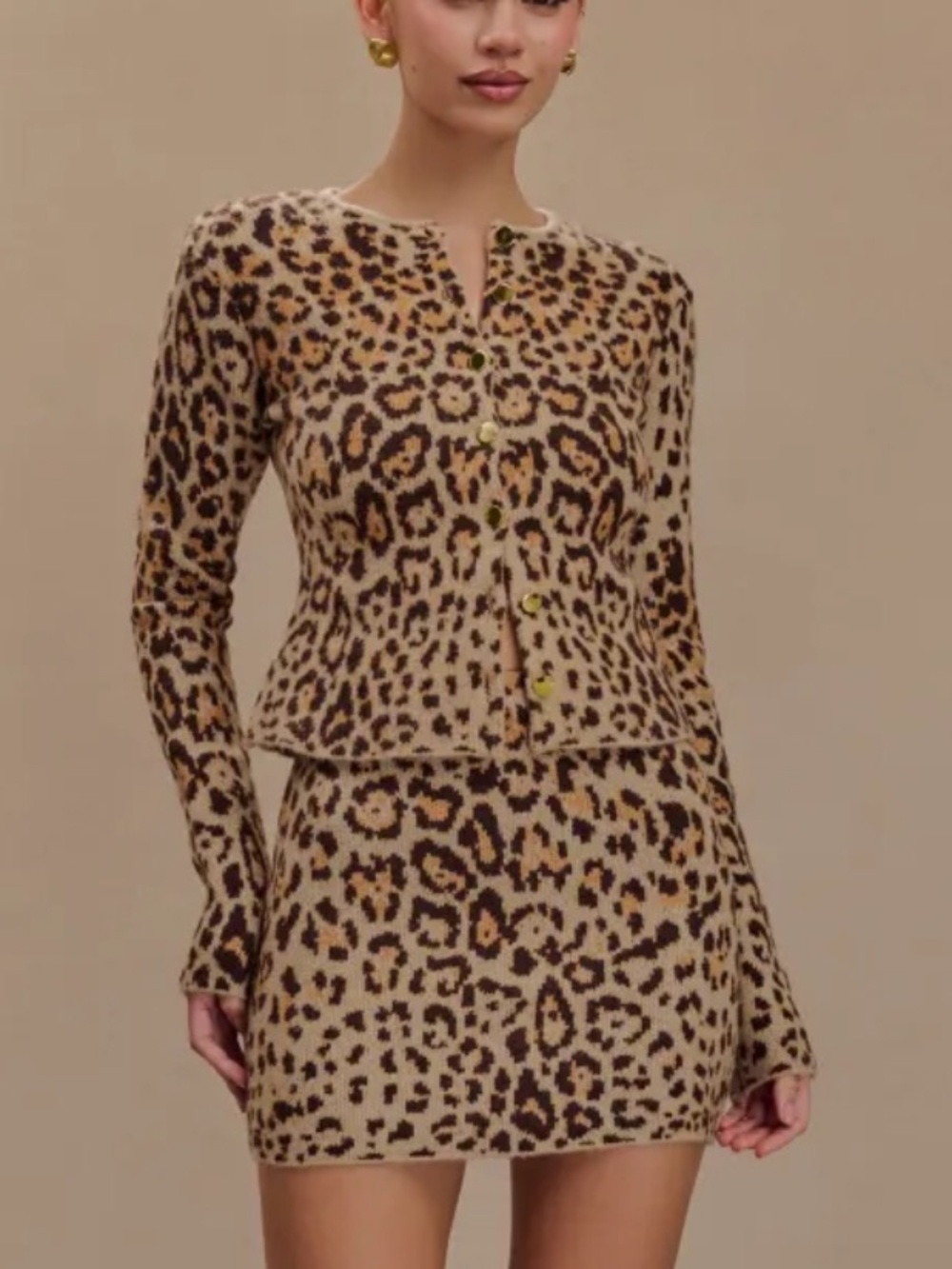 Meshki Beige and Brown Leopard-Print Cardigan
